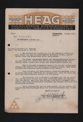 HANNOVER, Brief 1932, HEAG Hannoversche Eisengiesserei-Maschinen-Fabrik AG Ander