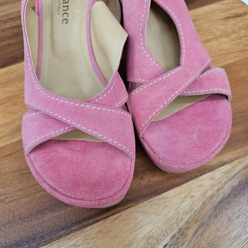 Sundance Plataforma Gamuza Tacones 6 Rosa Punta Abierta Cordones Cuero Italiano Coqueta - Imagen 10 de 13
