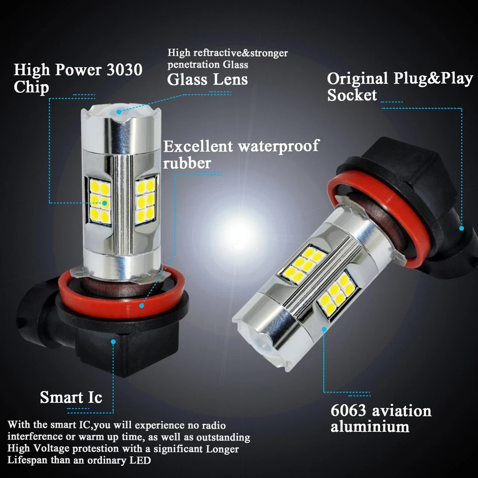 Allá Lighting 3200lm 6000K 27-LED H11 luz antiniebla bombillas de conducción lámparas xenón blanco Foto 4 de 4