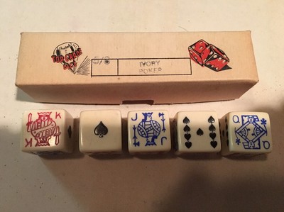 VINTAGE LUCKY POKER DICE ORIGINAL BOX NOS USA IVORY