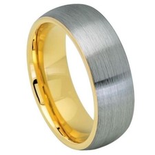 Tungsten Ring Band Domed Yellow Gold IP Plated Inside For Men Women