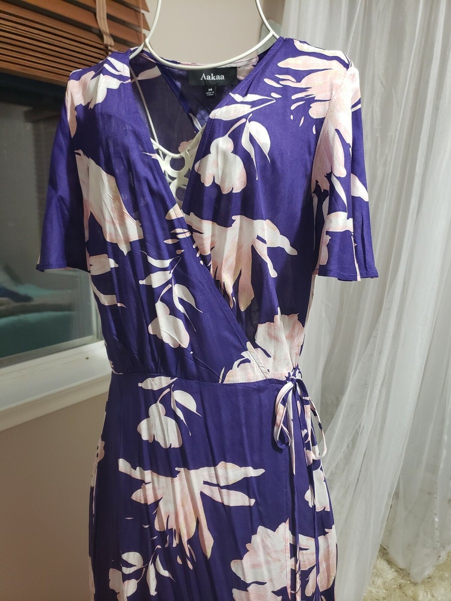 aakaa blue floral dress Aakaa Burnout Chiffon Cami Tiered Midi Dress With Ribbon Detail Blue Multi / L