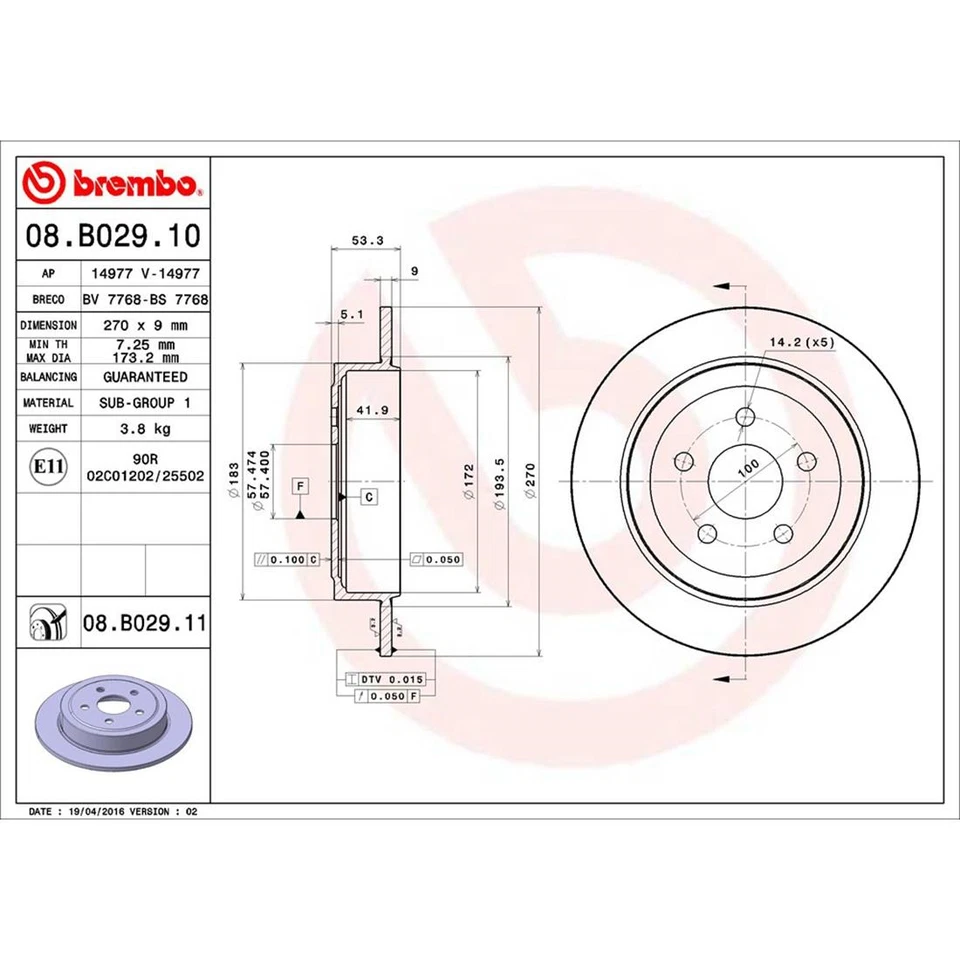Juego de 6 pastillas y rotor de freno de disco trasero Brembo para Dodge Stratus 2002-2005 Foto 2 de 4