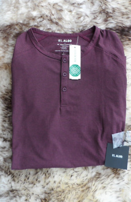 01.ALGO Stitch Fix Kris Performance Microstripe Henley Men's Shirt Burgundy  ~ L