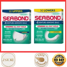 Sea Bond Secure Denture Adhesive Seals, Fresh Mint Lowers, Zinc-Free, All-Day