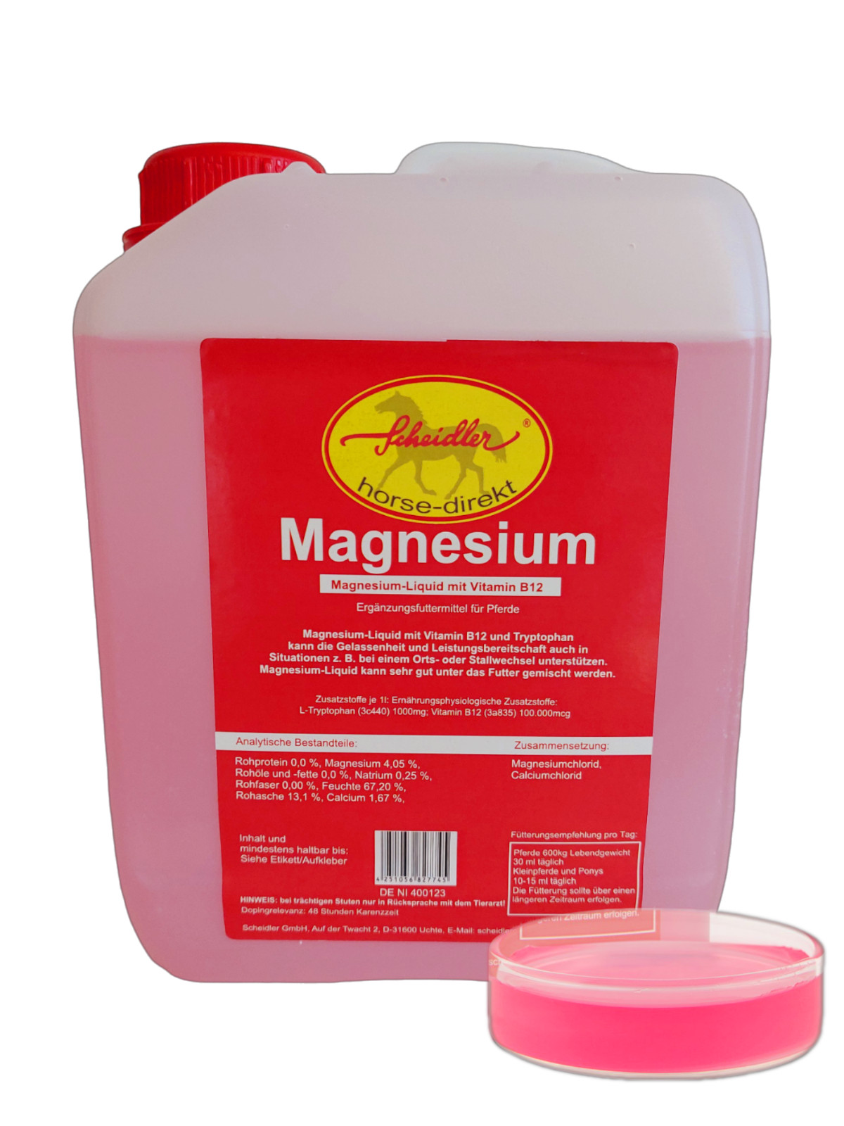 Magnesium-Liquid 2,5L Kanister plus Vitamin B 12 Komplex - für Pferde, Ponys