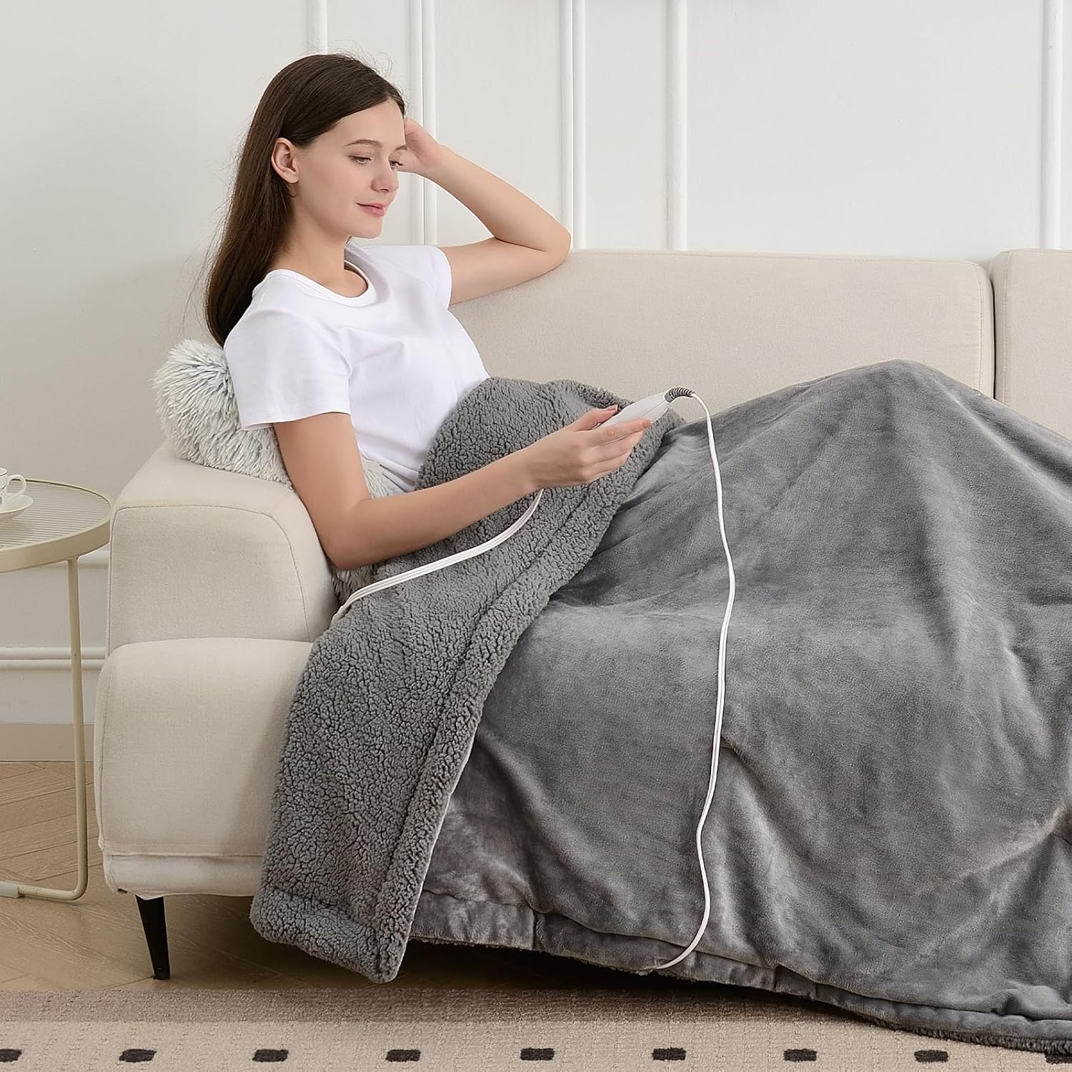 Heated Sherpa Fleece Weighted Blanket for Adults - 12L Soft Warmth-image
