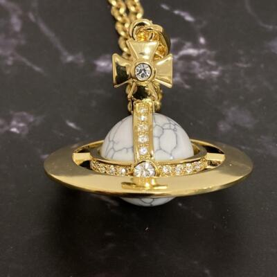 Vivienne Westwood Necklace Small Orb HOWLITE Gold w/Pouch NO BOX