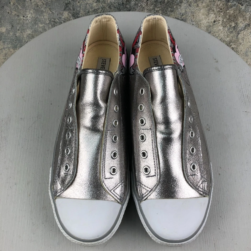 Steve Madden Mujer Talla 10 P-HIP Cuero Plateado Metálico Parte Superior Baja Tenis Zapatos Foto 3 de 4