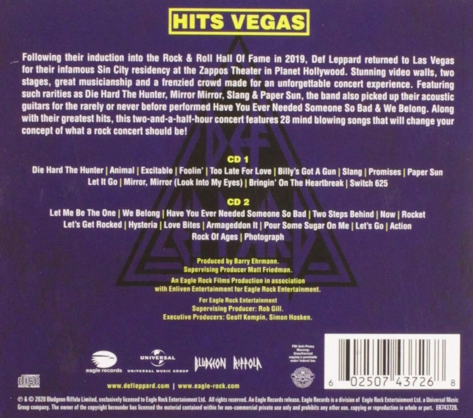 Def Leppard Hits Vegas-Live At Planet Hollywood 2-CD NEW SEALED 2020 Animal/Now+ - Image 2 of 4