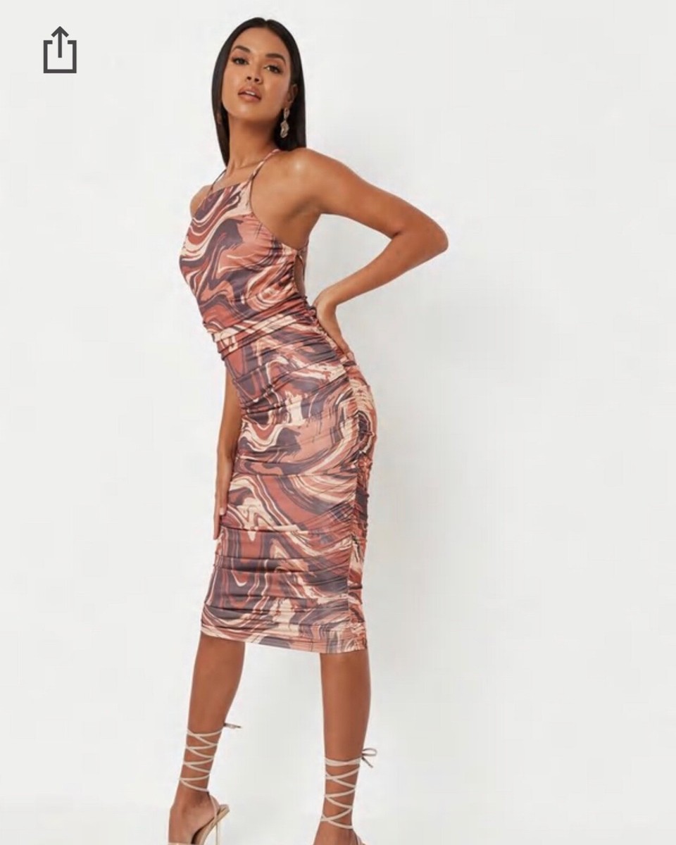 brown marble midi dress Brown Marble Satin Midi Wrap Dress