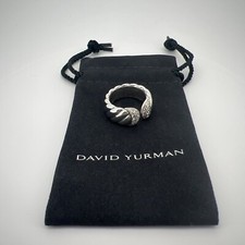 BEAUTIFUL David Yurman St-Silver Sculpted Cable Pave Diamond Ring Size 5 1/2