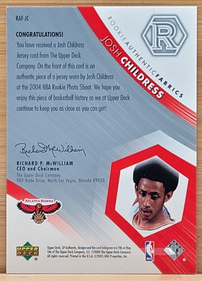 2004-05 SP AUTÉNTICO JOSH CHILDRESS JUEGO USADO RELIQUIA ATLANTA HAWKS Foto 2 de 2