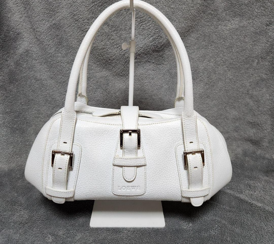 LOEWE Senda hand bag Mini Boston Bag Leather White Gold Women From