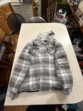 Wrangler Authentics Men's Quilted Lined Flannel Shirt Jacket With Hood Gray Plai