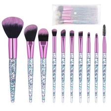 Makeup Brush Set 10 PCS Stylish Glitter Handle Brushes Green
