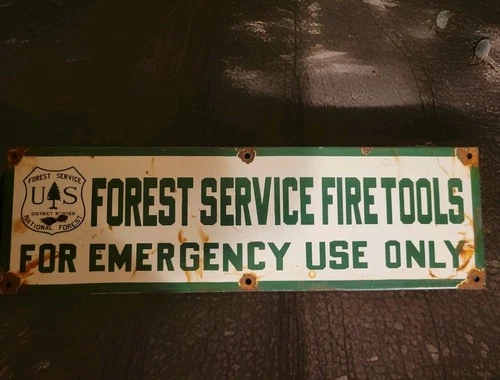 Vintage US Forestry Service Porcelain Sign National Park Service 20"x 6" Gas Oil