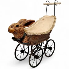 Antique Collector Parlor Toy Rabbit Head Doll Pram Buggy Carriage  31"x 30"x 13"