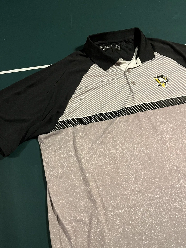NUEVO Pittsburgh Penguins NHL Hockey Rayas Polo Hombre’s XL Antigua Negro Foto 3 de 4