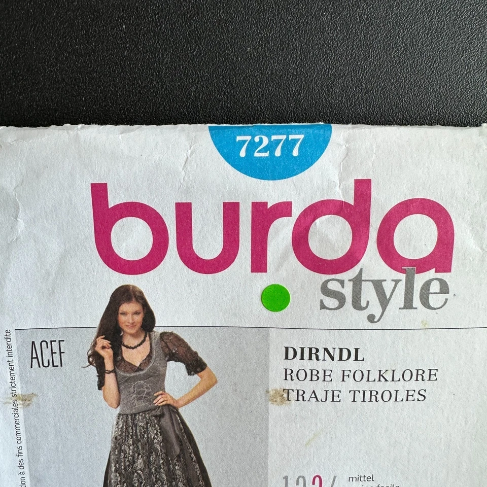 Burda 7277 Sew Pattern Sz 8-20 German Fest Skirt Corset Lacing Blouse Apron - Image 2 of 4