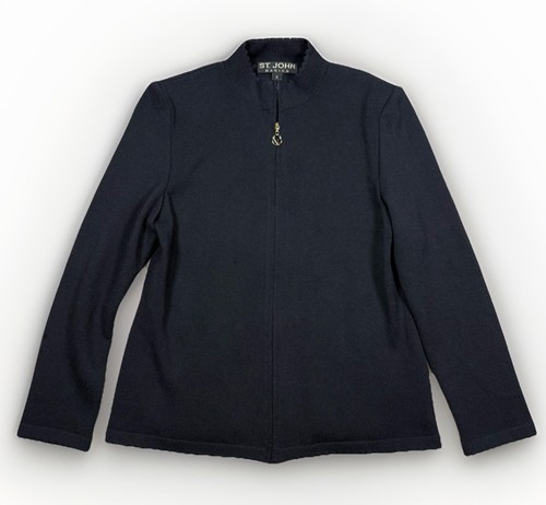 St John Blazer Jacket Womens Size 4 Black Santana Knit Zip Up Cardigan Sweater - Picture 1 of 9