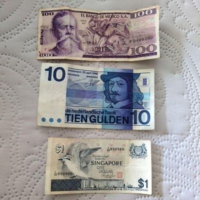 Vintage Fremdwährungssammlung Mexiko Niederlande Singapur Banknoten Münze