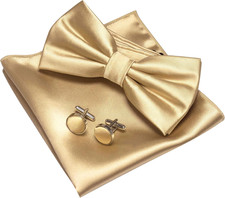 Solid Color mens Pre-tied Bow Tie and Pocket Square Cufflinks Sets with Gift Box