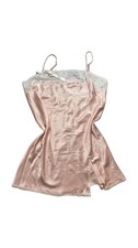 VTG Y2K Victoria  s Secret Angels Slip Pink Lace Bows Coquette Satin Look Size L