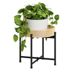 Rattan Plant Stand Indoor Small Boho Table for Large Plants Heavy Duty Holder