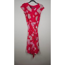 Talbots Dress Women 4P Pink Chrysanthemum Floral Belted Button Down Pockets