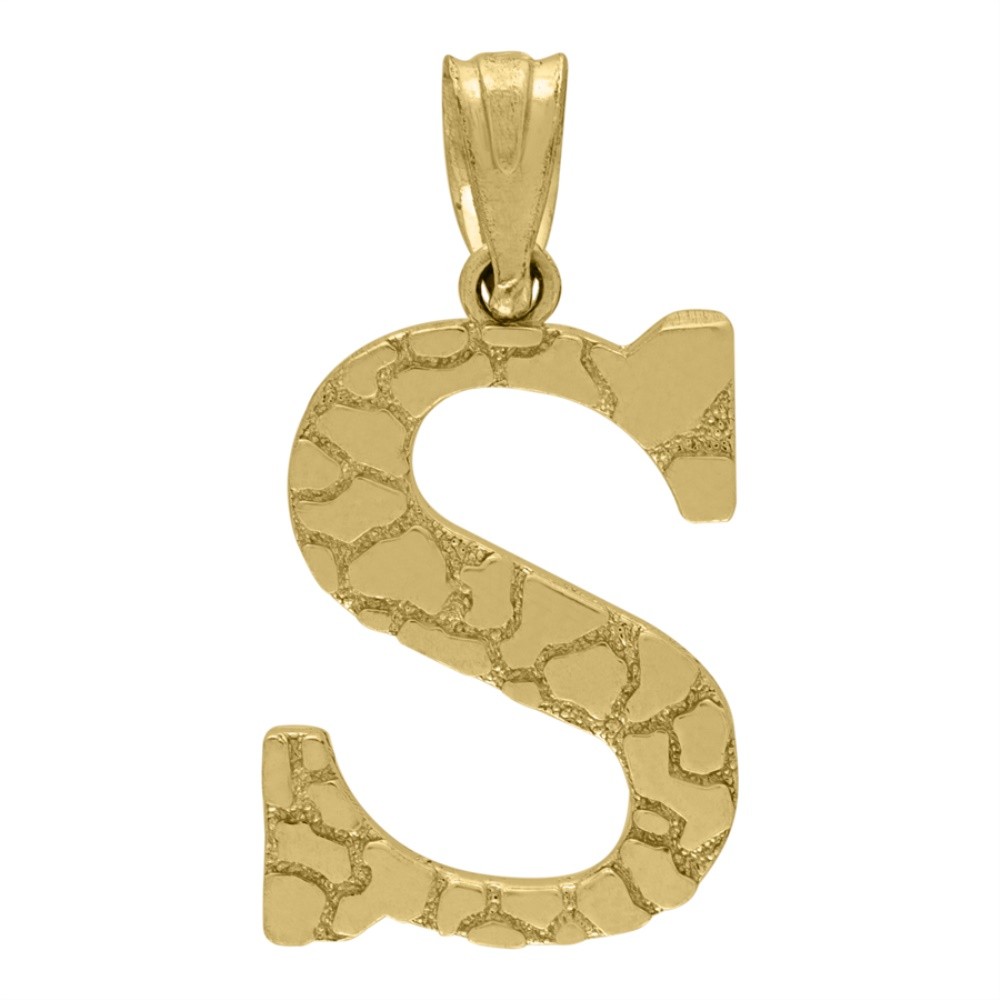 10K Yellow Gold Nugget Initial S Charm Pendant 1.1gm L-22.6 mm, W-11.3 mm