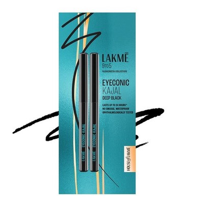 LAKME Eyeconic Kajal Eyeliner 24 Hour Smudge-Proof Deep Black Twin Pack