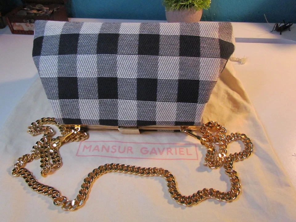 Mansur Gavriel Checker холщовый мини объем цепной клатч черный белый - Изображение 3 из 4