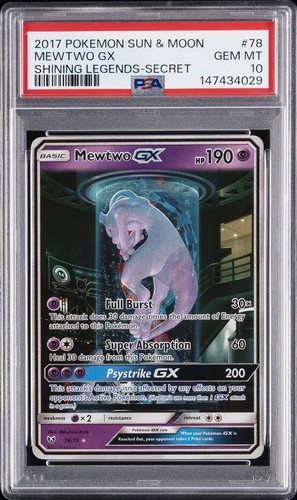 2017 POKEMON SUN & MOON SHINING LEGENDS SECRET #78 MEWTWO GX PSA 10