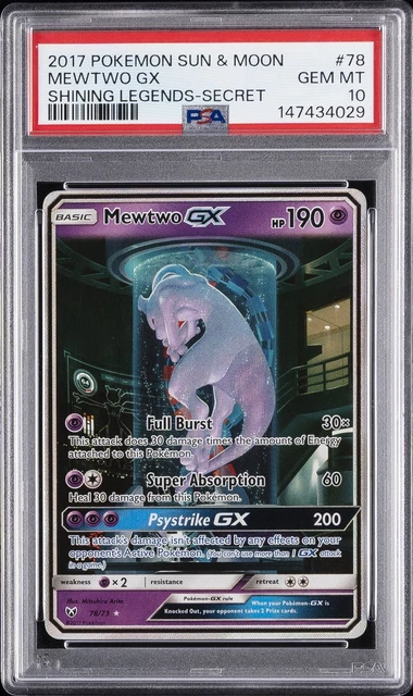 2017 POKEMON SUN & MOON SHINING LEGENDS SECRET #78 MEWTWO GX PSA 10
