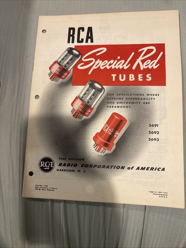 1948 RCA SPECIAL RED ADVERTISING BINDER FILLER 5691, 5692, 5693 Tube Data RARE