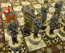 WORLD WAR 2 US vs GERMANY CHESS SET w/ 14.5" Mosaic DESIGN Board