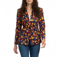 Vintage Pure Silk Abstract Blazer, 90s Colourful Statement Silk Jacket, Size M