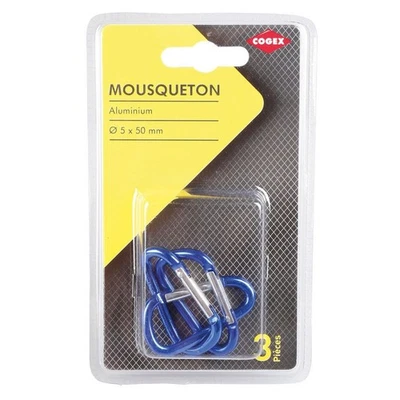 3 mousquetons - Aluminium - Bleu - 5 x 50 mm - Cogex - Photo 1/2