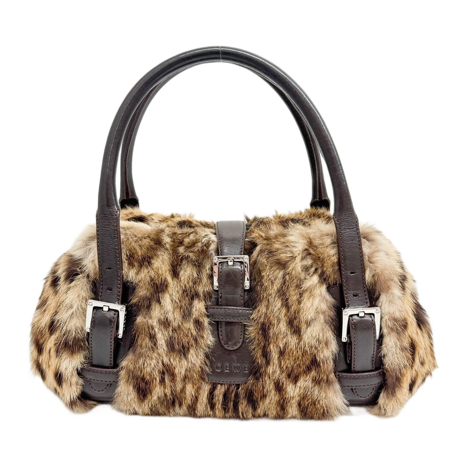 Loewe — LOEWE Senda Brown Fur Shoulder Bag