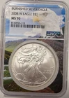 2008 W AMERICAN SILVER EAGLE $1 BURNISHED NGC MS 70