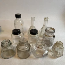 LOT Of 10 ANTIQUE GLASS INK WELLS BOTTLES Virginia dare Extract Pepsodent
