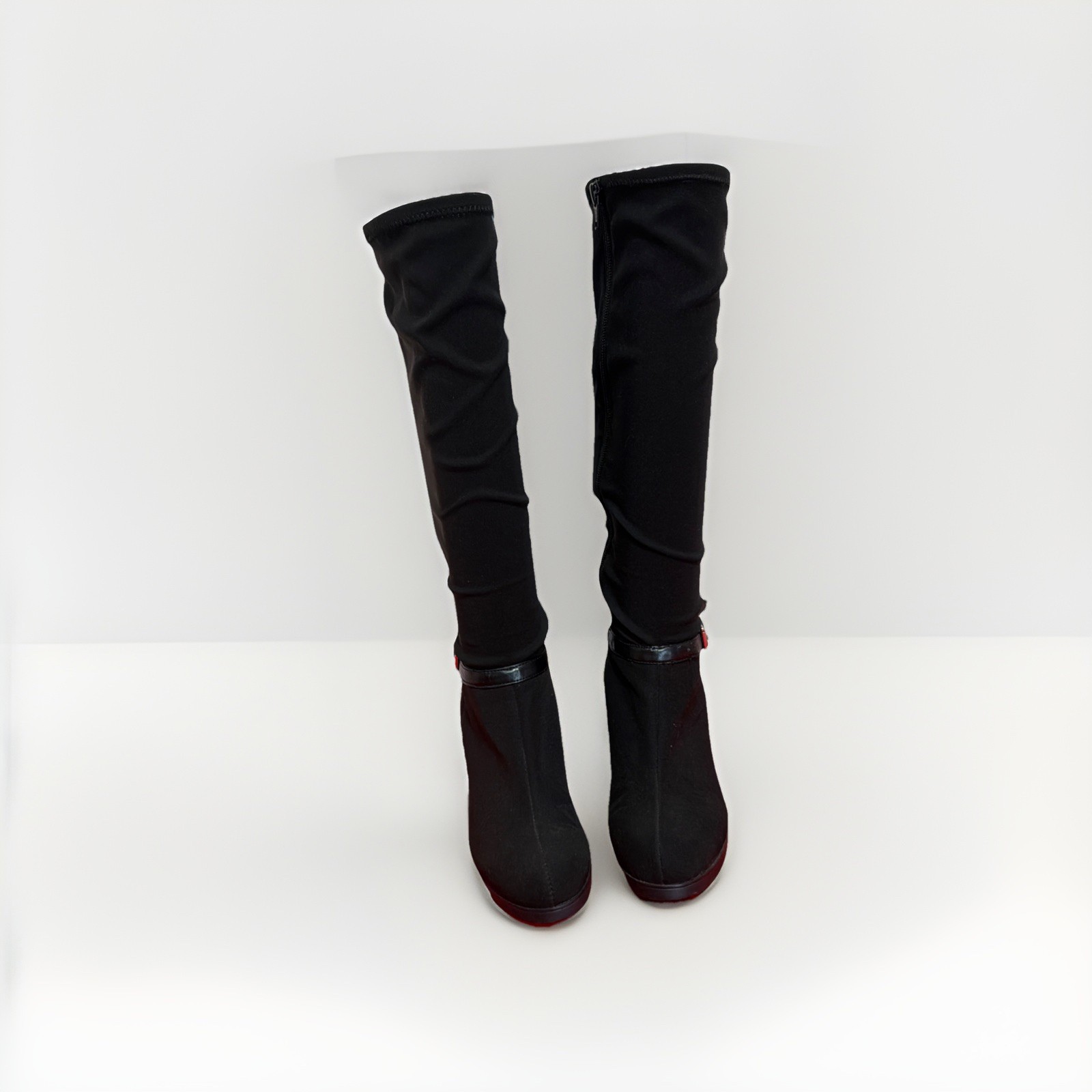 Lauren Ralph Lauren Tula Knee High Wedge Black Fabric Upper Boots Sz 6