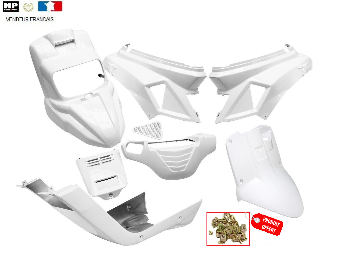 Carrosserie MBK Booster blanche en ABS haute résistance pour rénover le Yamaha Bw's