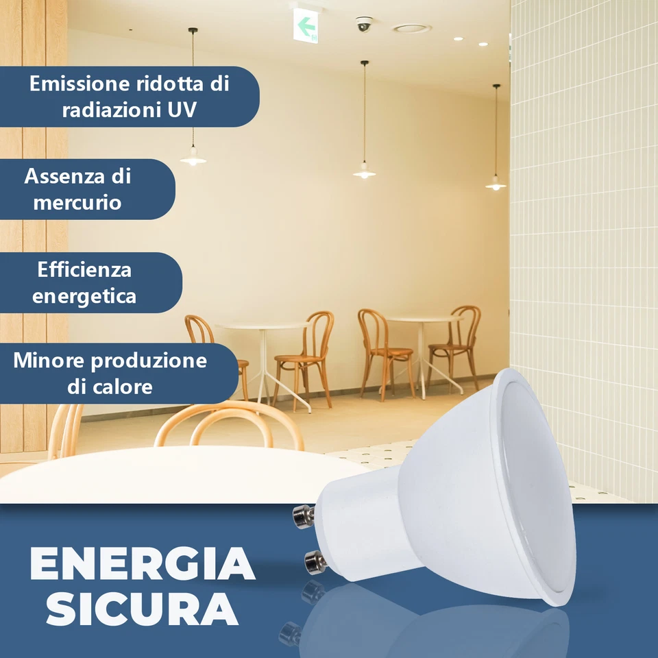 10 Lampadine a led per faretti lampada GU10 lampadina 4000k luce fredda 8w 710lm - Immagine 4 di 4