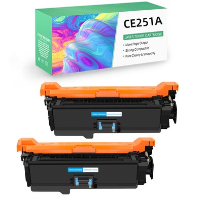 2 PACK Cyan CE251A 504A Toner Compatible for HP Color LaserJet CP3525dn Printer