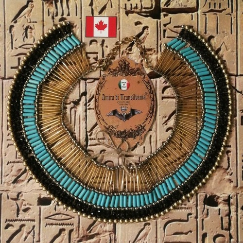 Egyptian Collier Ethnic Jewelry Nefertiti Necklace Bib Antique Jewel Collectible - Picture 2 of 24