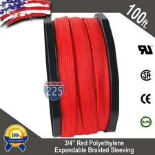 100 FT 3/4" Red Expandable Wire Cable Sleeving Sheathing Braided Loom Tubing US