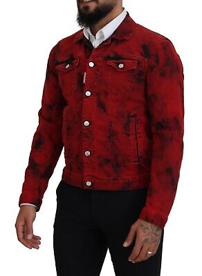 DSQUARED2 Jacket Red Black Tie Dye Collared Men Denim IT48 DSQUARED2 Jacket Red Black Tie Dye Collared Men Denim IT48