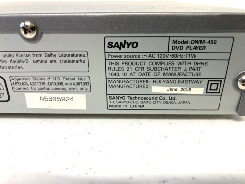 Reproductor de DVD escaneo progresivo Sanyo DWM-450 solo (para piezas o para reparación) - Imagen 4 de 10